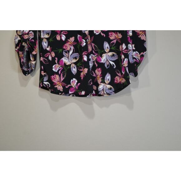 Adrienne vittadini black floral print 2 faux Pocket 4 button NWT blouse SM, top - Picture 2 of 10
